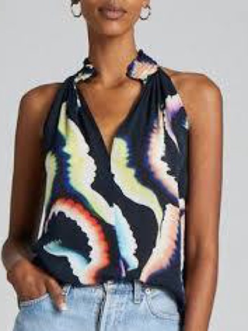 ALC Sleeveless V-Neck Halter Top in Black Multi